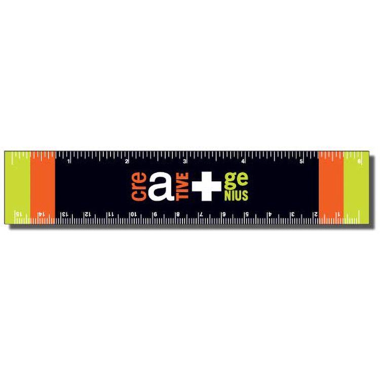 .040 White Matte Styrene Plastic 6" Rulers (1.25" x 6.25") square corners, spot colour imprint