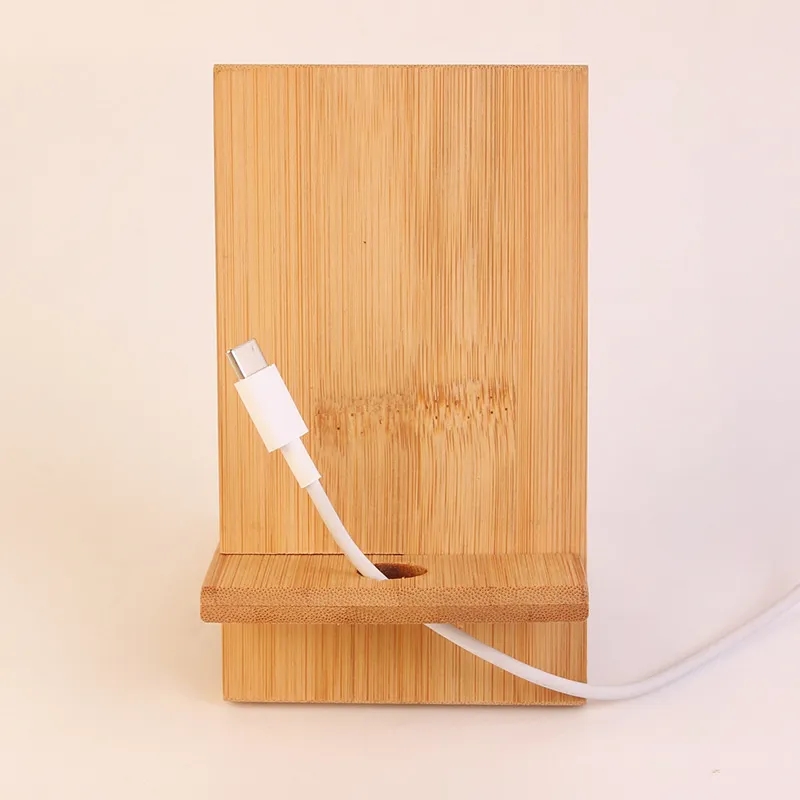 Double Slot Design 100% Natural Bamboo Phone Stand 7