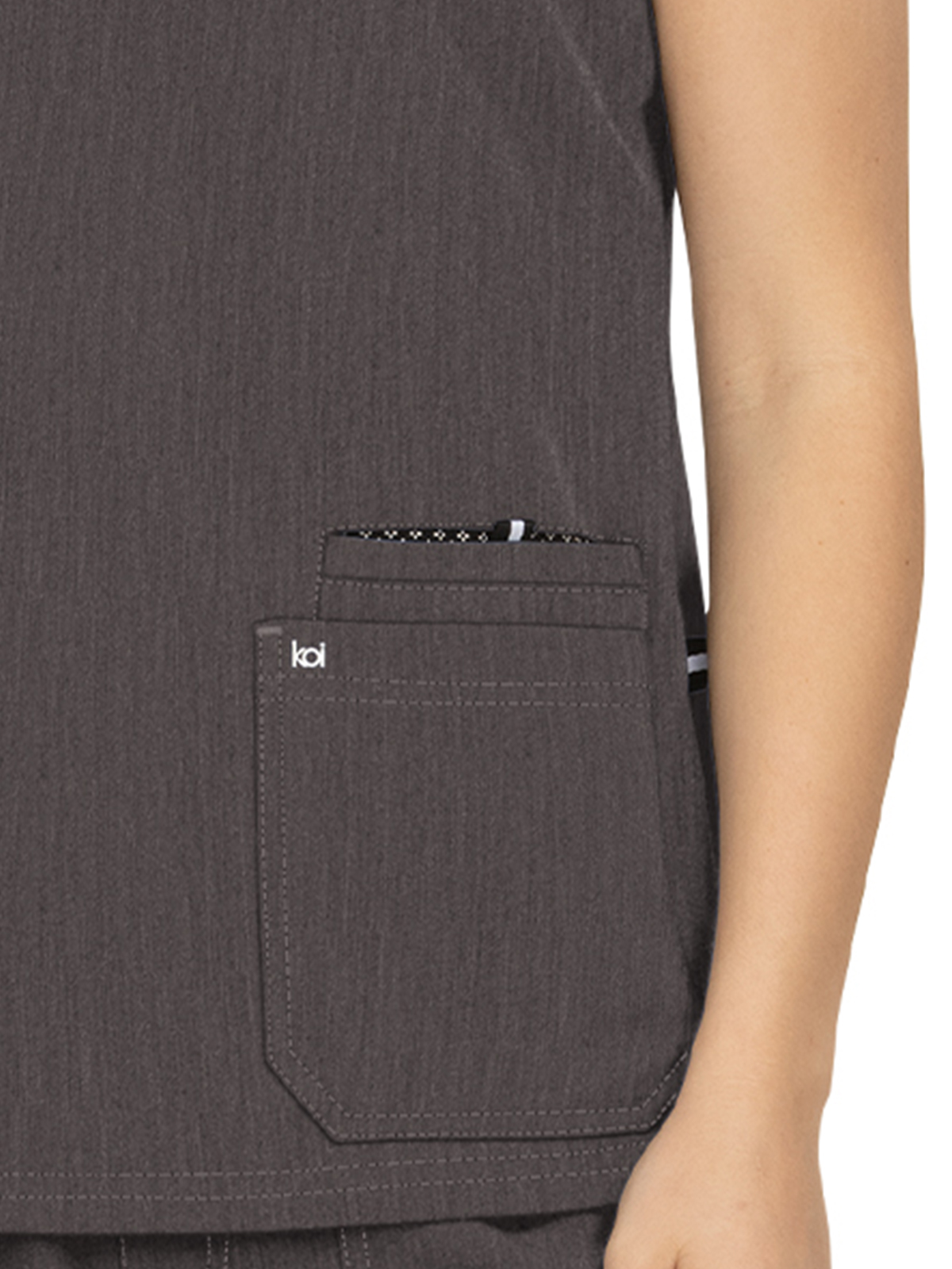 koi - Next Gen - Women's Three-Pocket Wide V-Neck Stretch Hustle and Heart Top 47