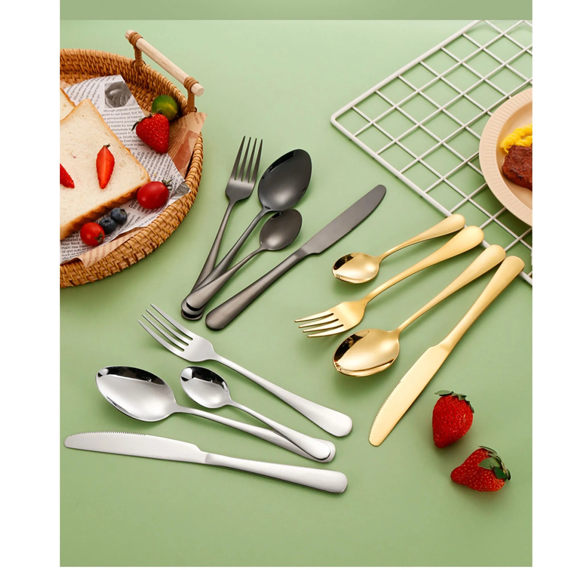Premium Mirror Polish Cutlery 24Pc Black Gold Box 2