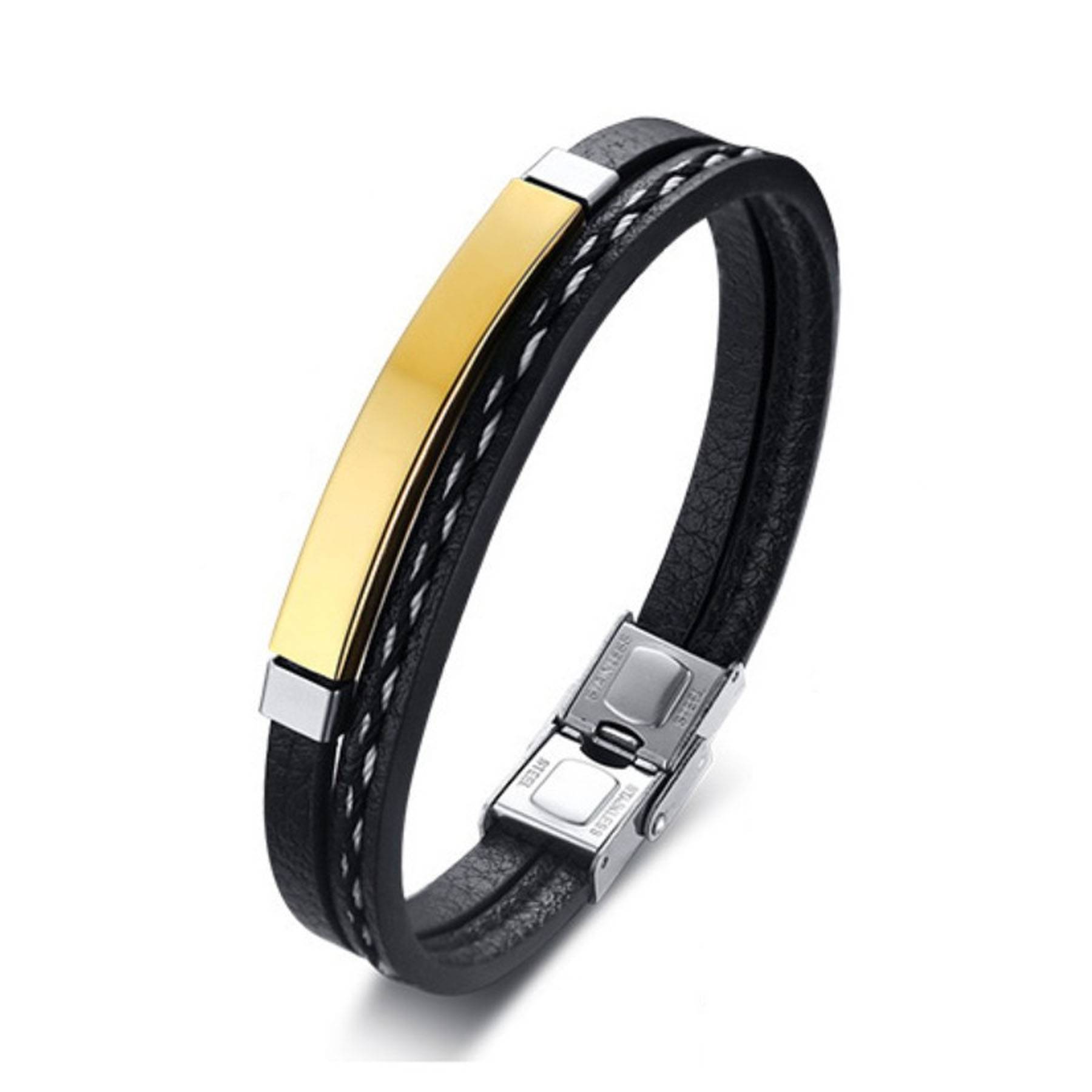 Stainless Steel Curved PU Leather Woven Bracelet 1