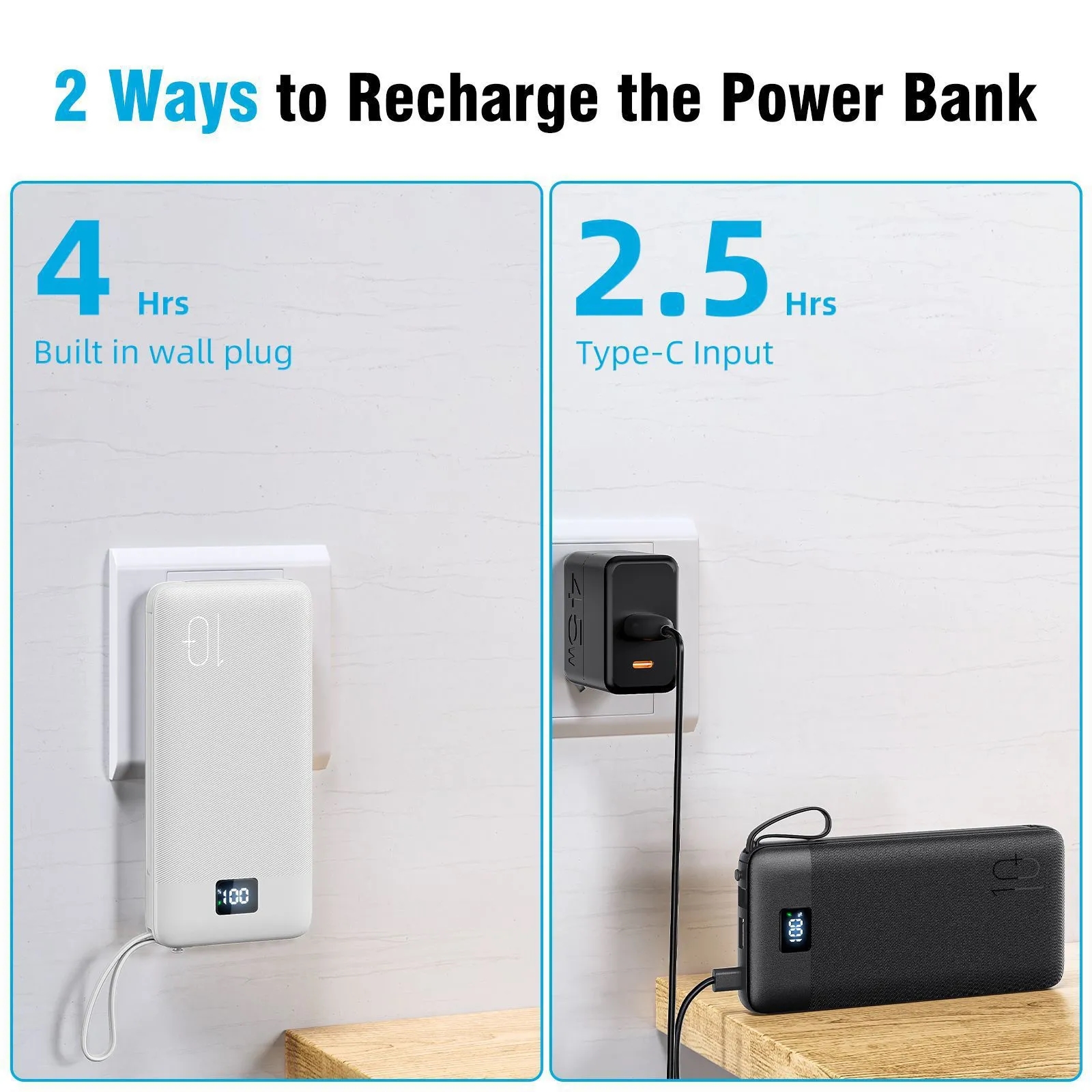 Portable Charger Built-in Cables and AC Wall Plug 9