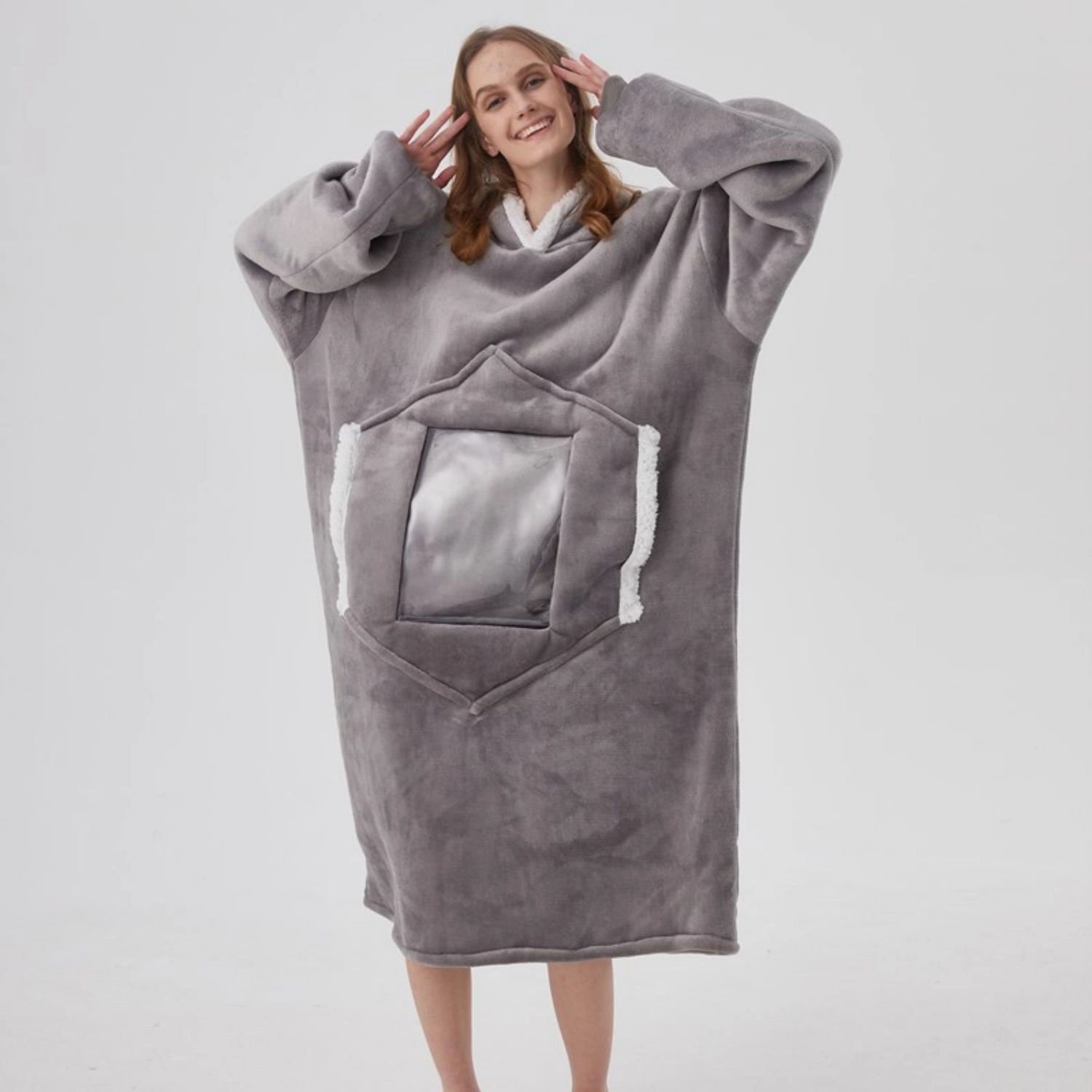 Oversized Microfiber Wearable Blanket With Pocket Hood 4