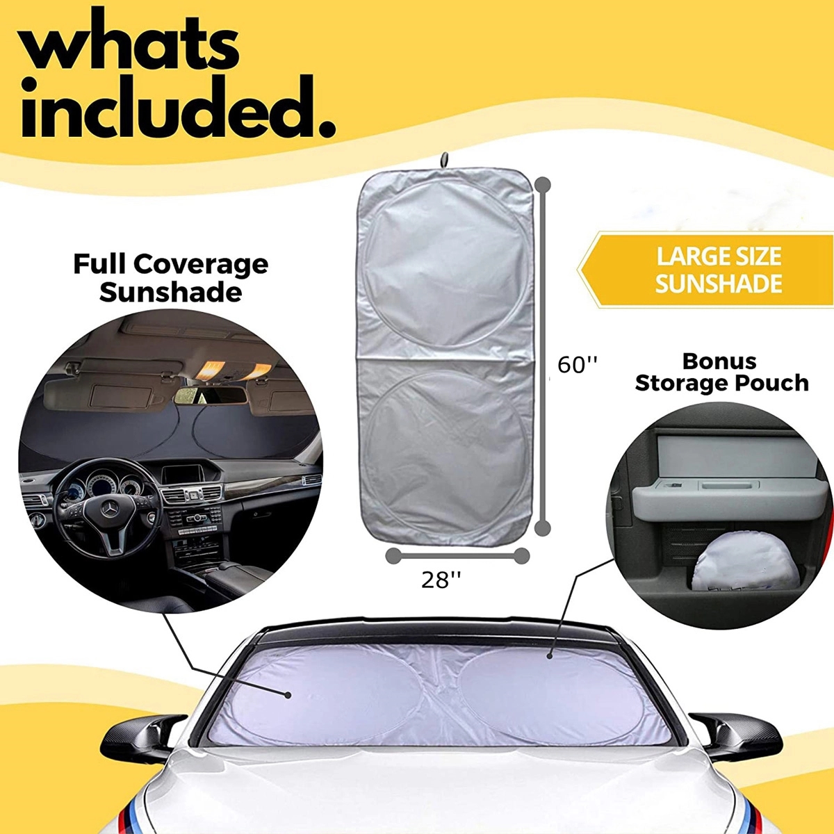 Car Windshield Sun Shade with Storage Pouch 3