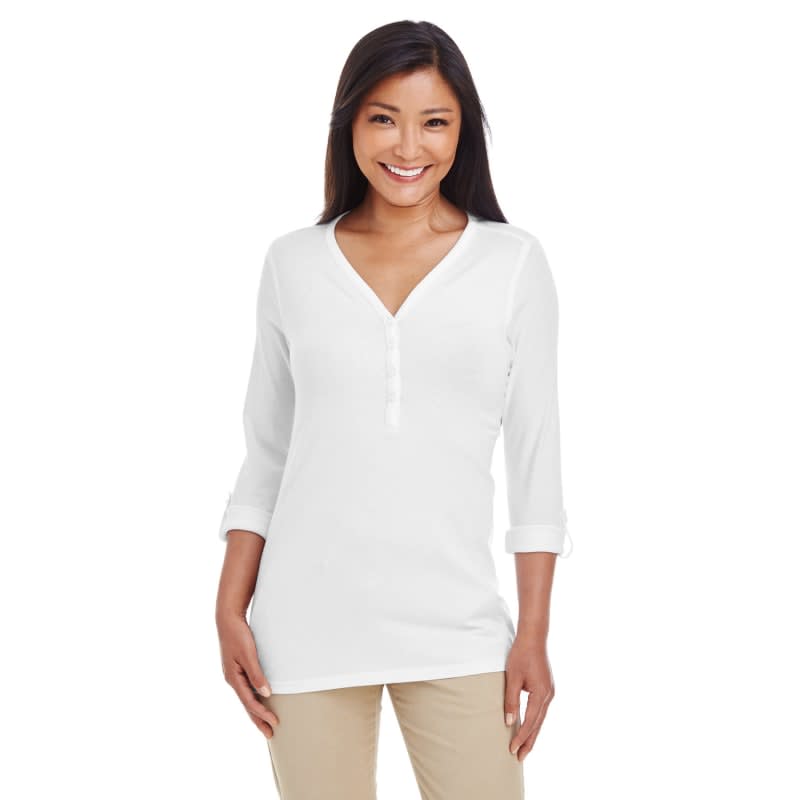 Devon & Jones Ladies' Perfect Fit™ Y-Placket Convertible Sleeve Knit Top 3
