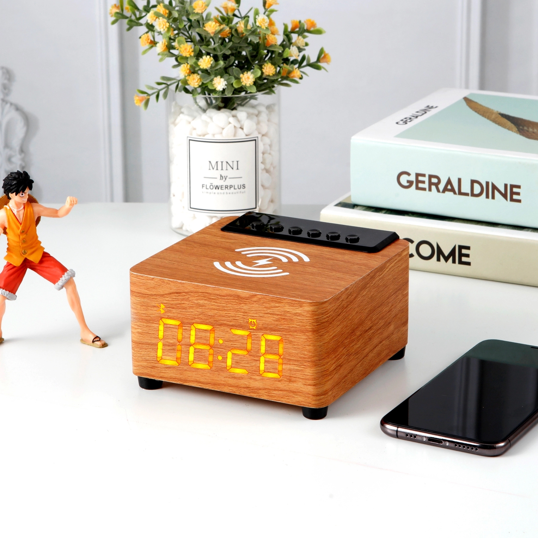 K2 Wooden 10 W Wireless Charger with Alarm Clock & Speaker 16