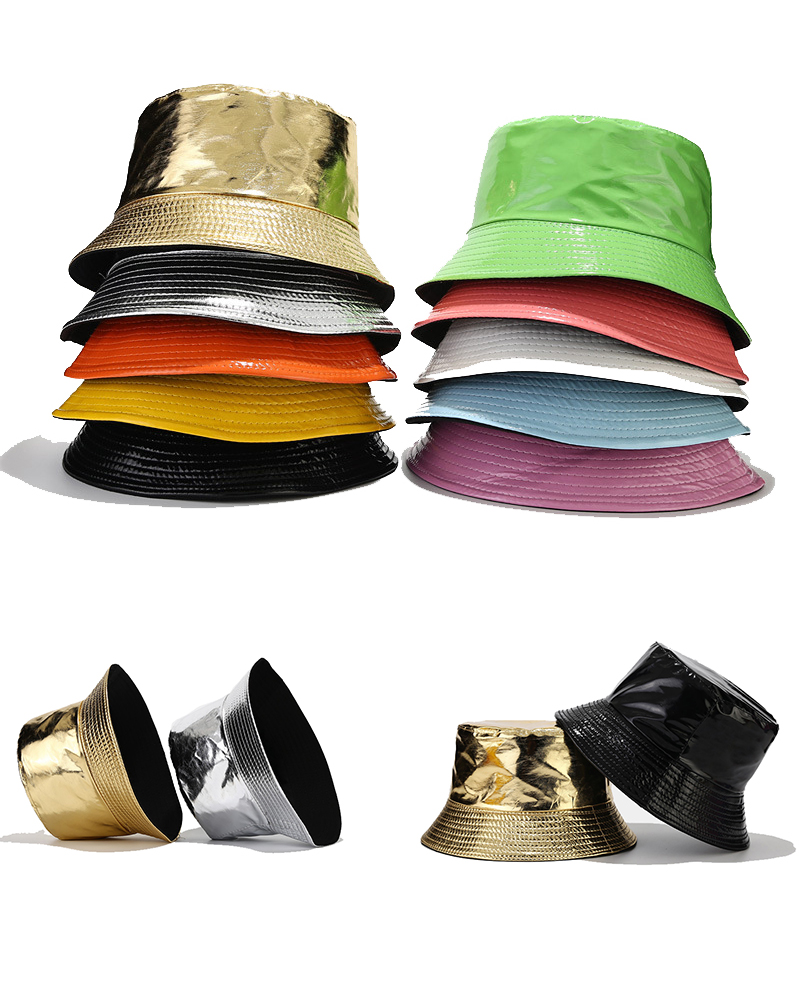 Leather Women Double-Sided Wear Bucket Hat Cap 1