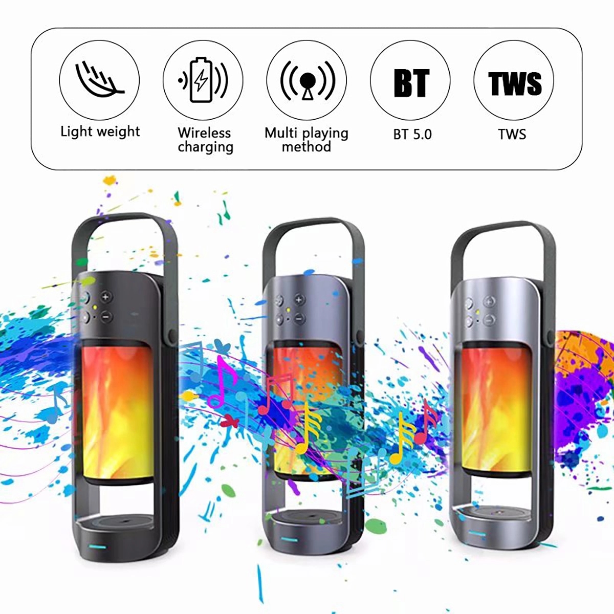 Bluetooth Speaker Flame Lamp With Wireless Charger 6