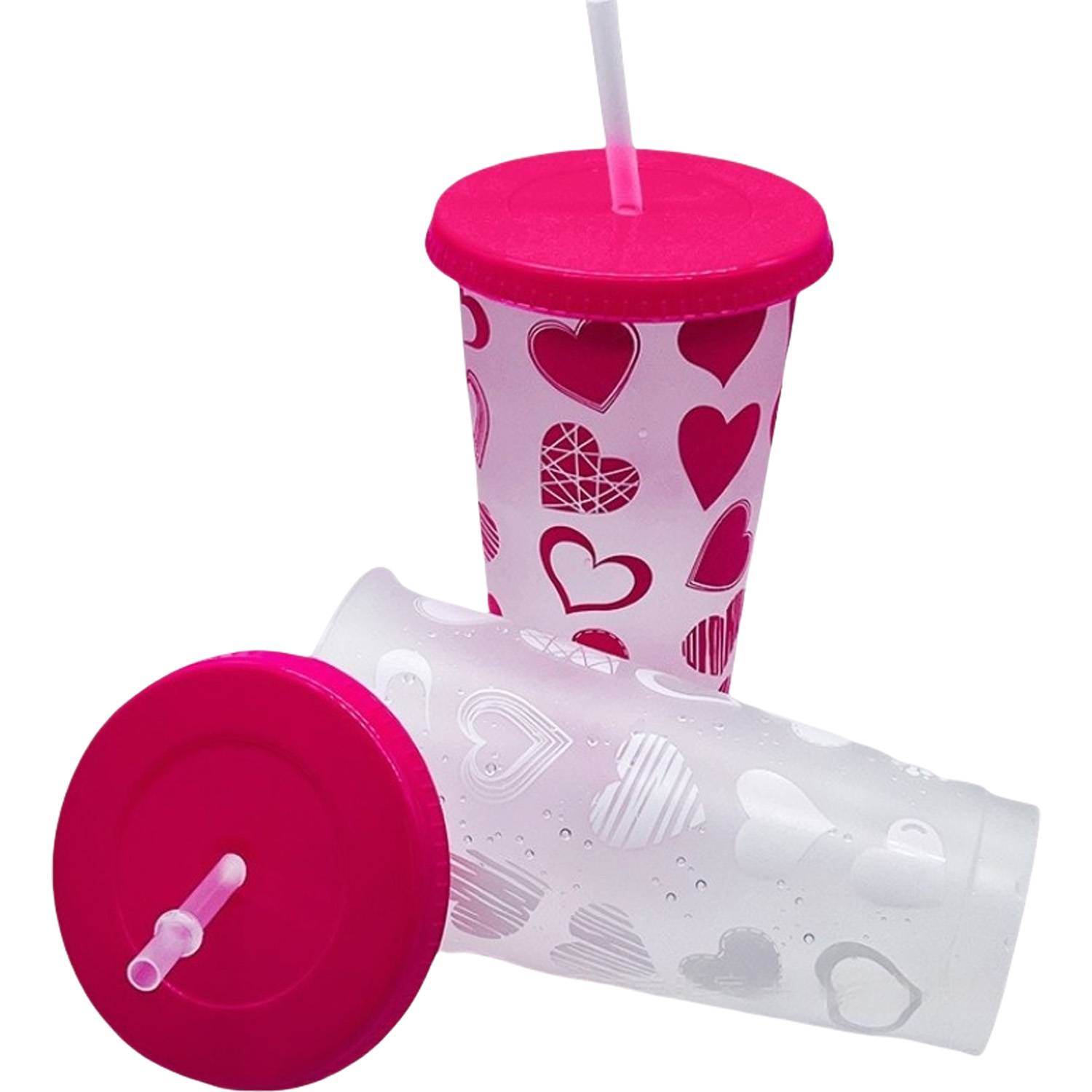 24oz Color Changing Plastic Cold Drink Cup w/ Straw 6