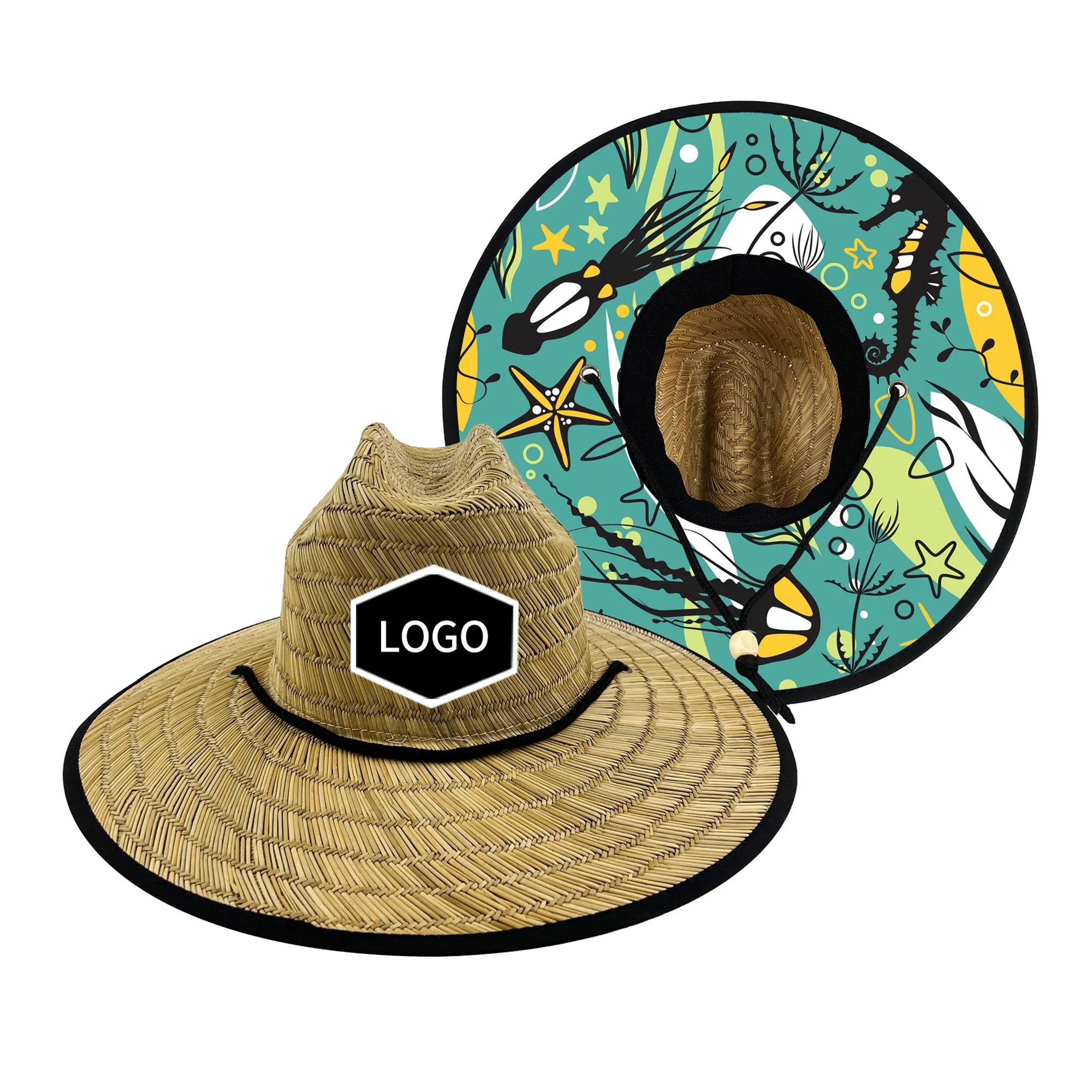 Straw Hat With Custom Patch And Full Color Underbrim Imprint 23
