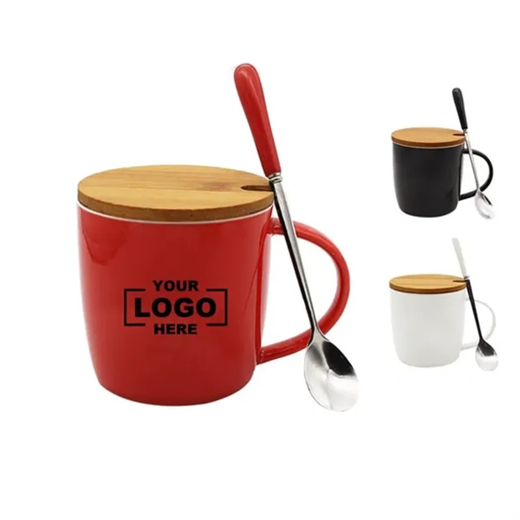 15oz Ceramic Cup with Spoon and Wood Lid 2