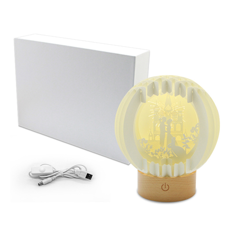 3D Paper Art Table Lamp With Wood Base 29