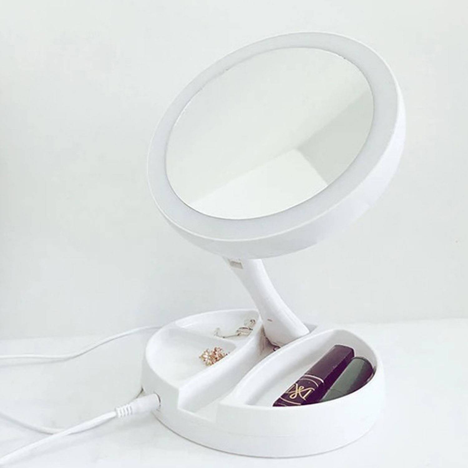 USB Rechargeable Double-Sided Foldable LED Makeup Mirror 2