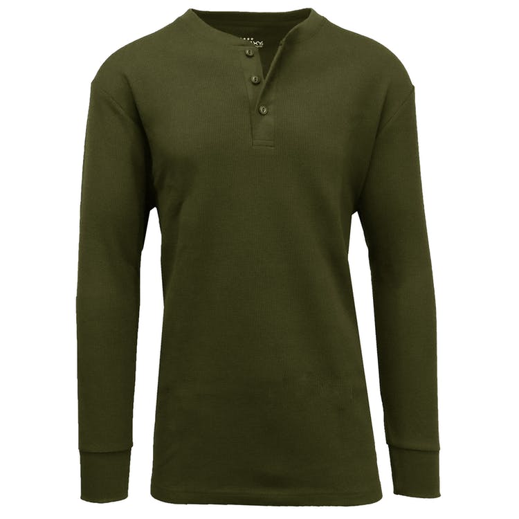 Men's Henley Thermal Shirts - Olive S-XL 3 Button 2
