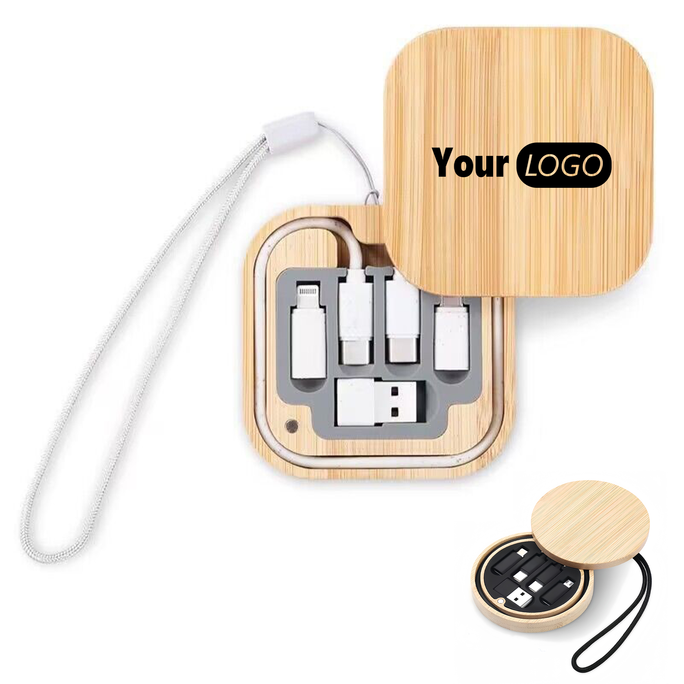 Bamboo Square Data Cable Storage Box 5