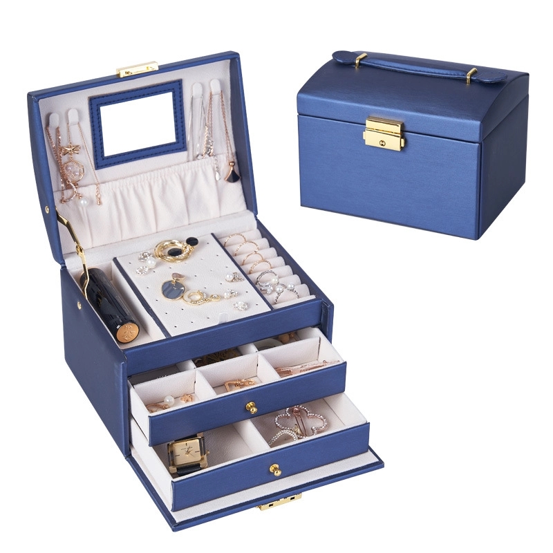 Custom 3-Layer PU Jewelry Organizer Box with Mirror / Hook 6