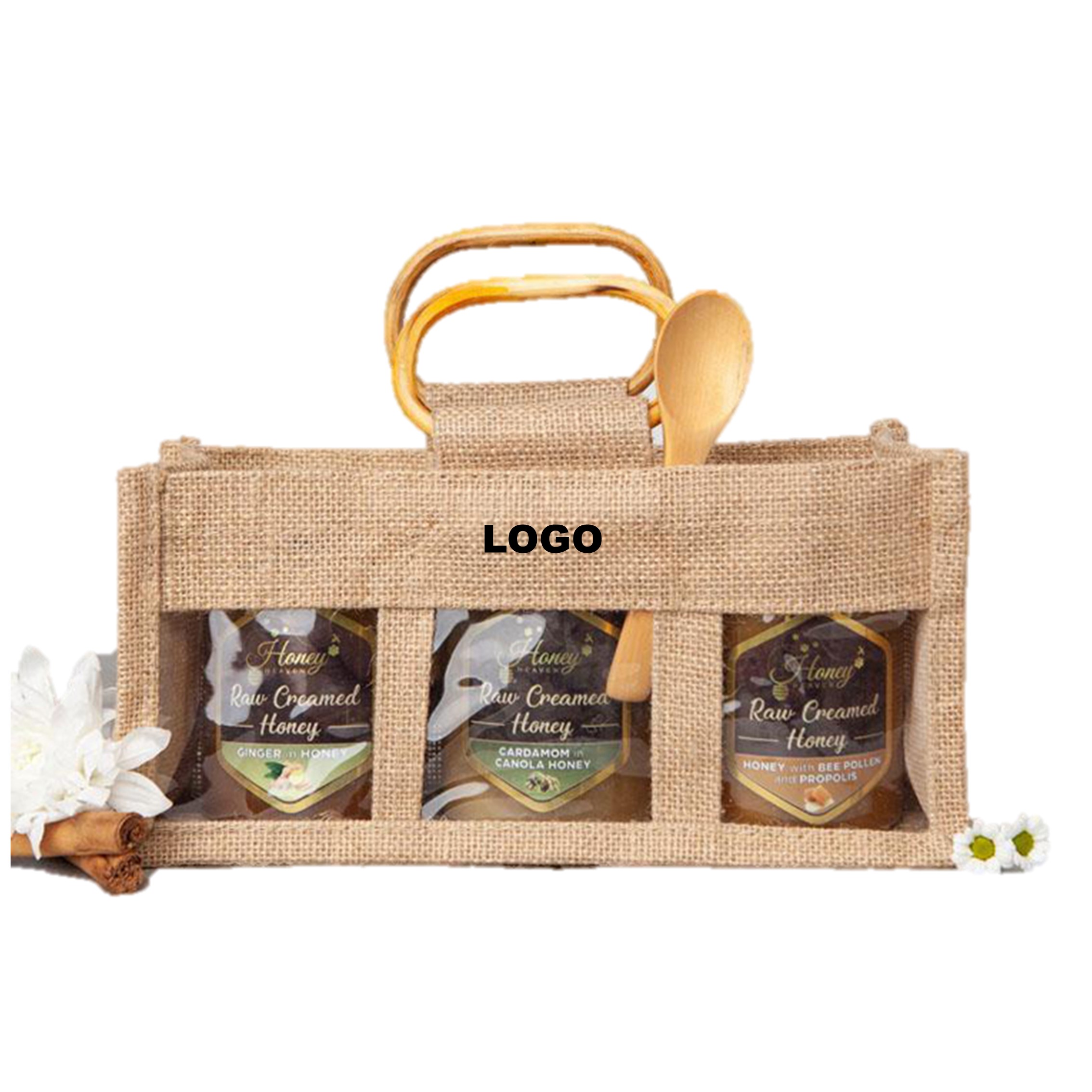 PVC Window Bottle Plain Natural Jute Bag, custom tote bag with logo imprint 2