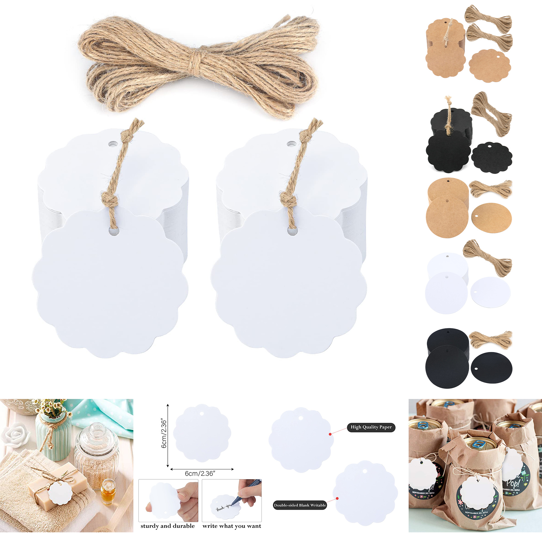 100PCS White Craft Scalloped Paper Gift Tags 1
