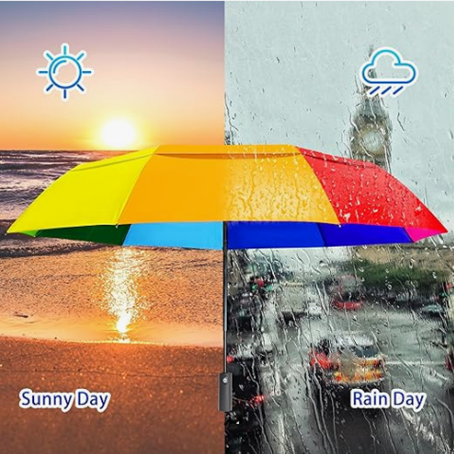 Portable Rainbow Folding Umbrella Compact Durable Travel 5