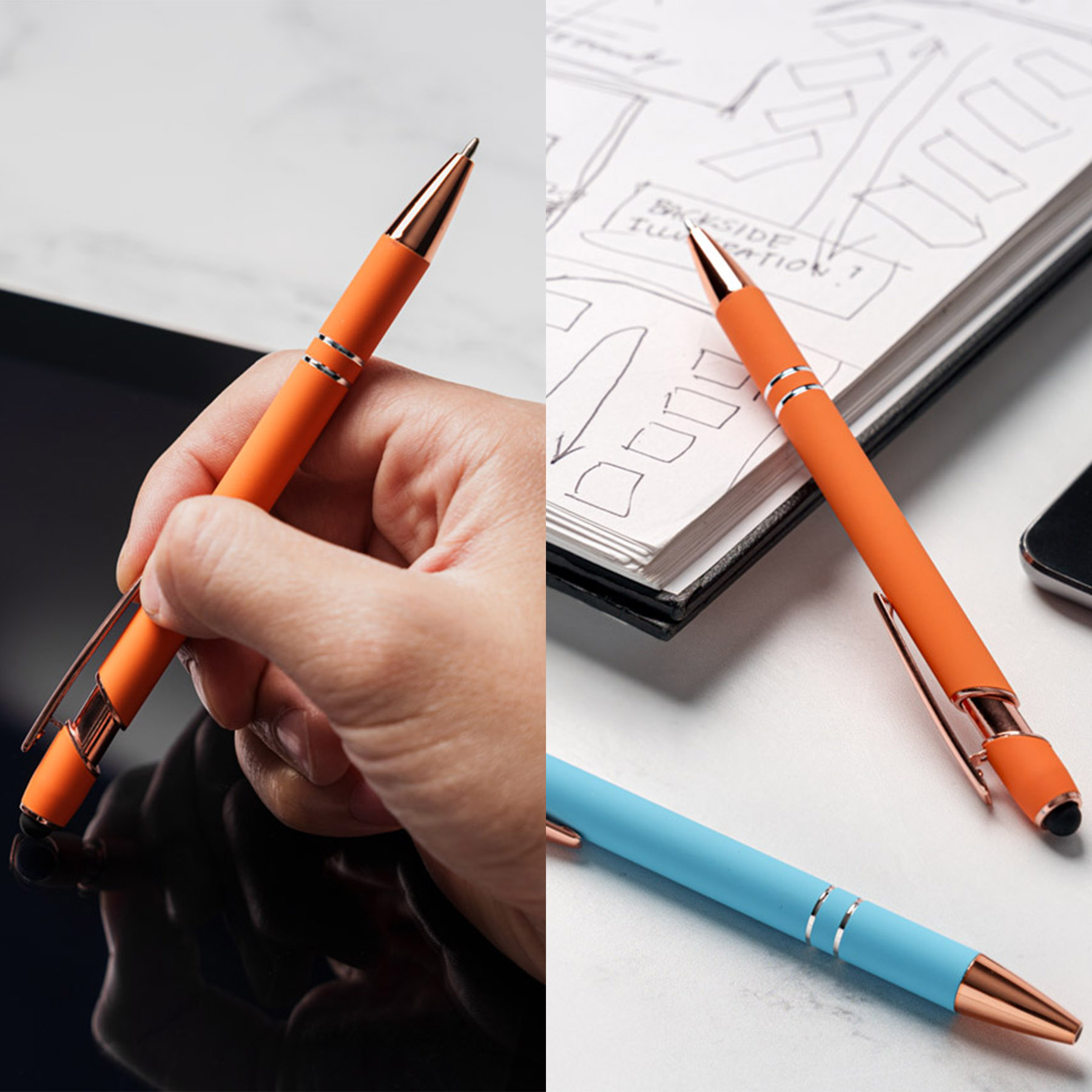 Soft Touch Ballpoint Stylus Pen with Rose Gold Accents 11