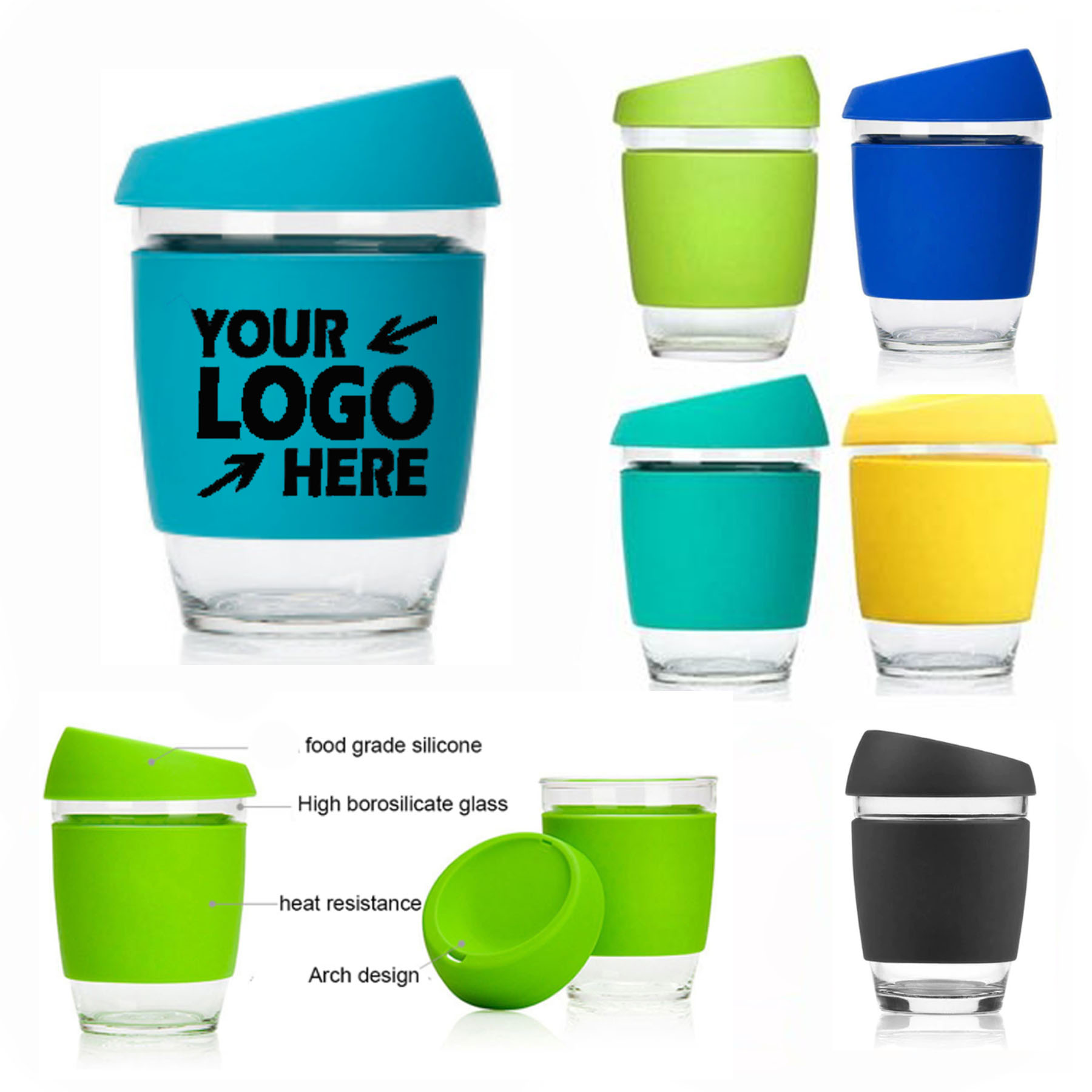 12oz Glass Coffee Cup w/ Lid 3
