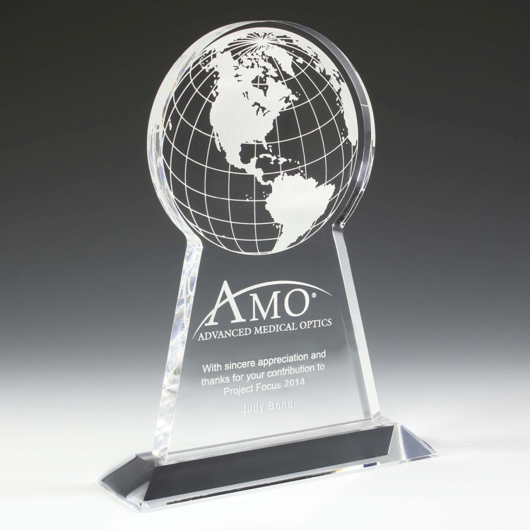 Tall Globe Award - Laser Engraved - (7½" x 9¼" x ¾") 2
