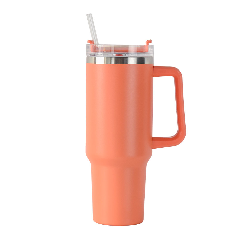 40 oz Vacuum Stainless Steel Tumbler W/ Handle & Straw 10
