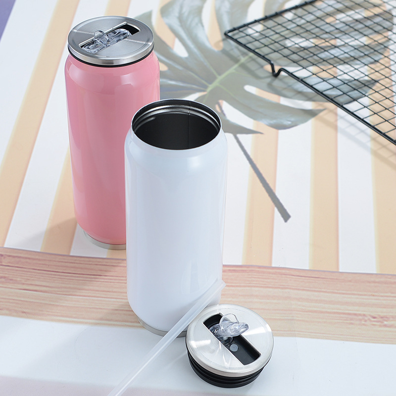 Can Shape Stainless Steel Insulated Water Bottle w/ Straws---10 oz 11
