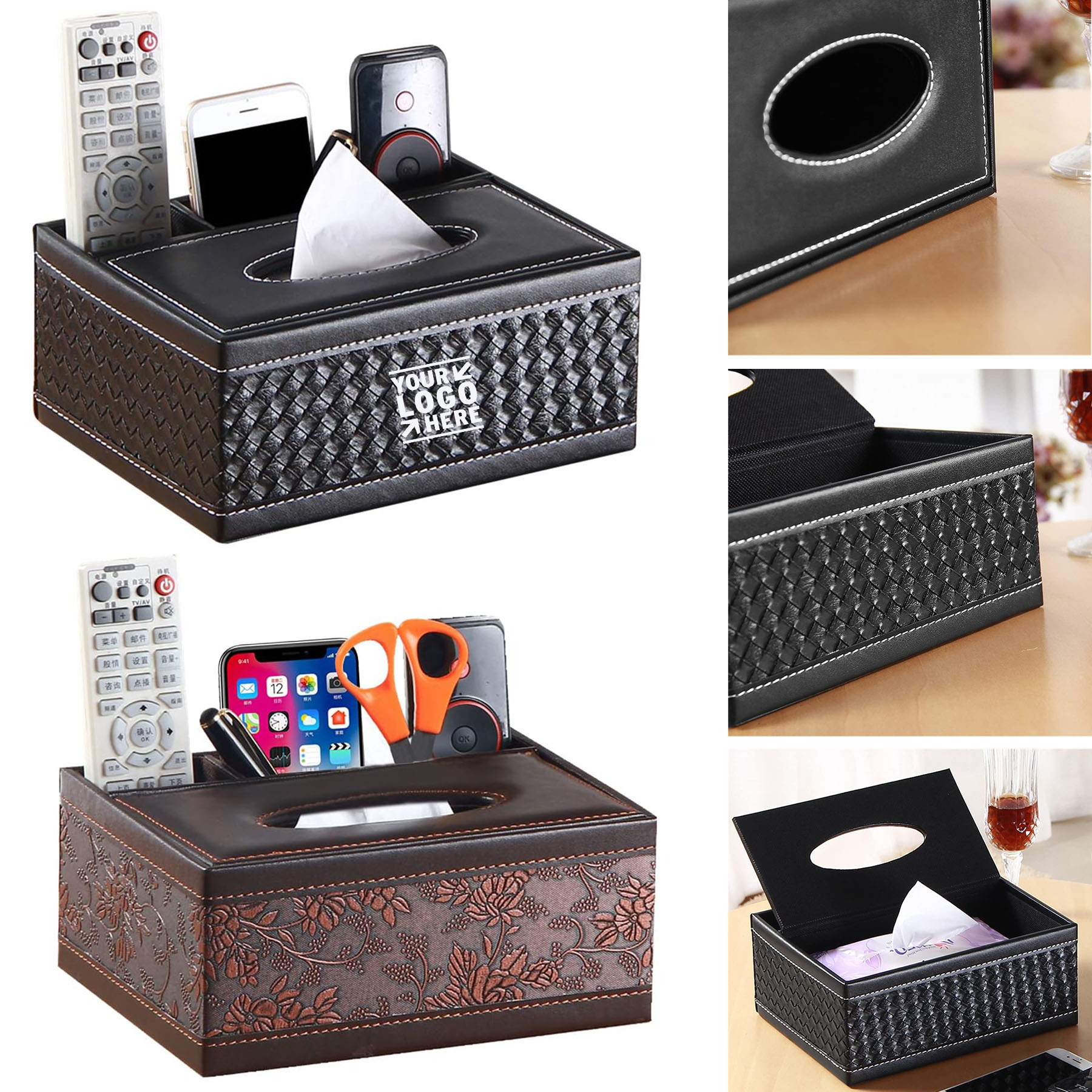 Storing Pens Stationery Leather Tissue Box Cover Rectangular Multifunction Remote Control Caddy