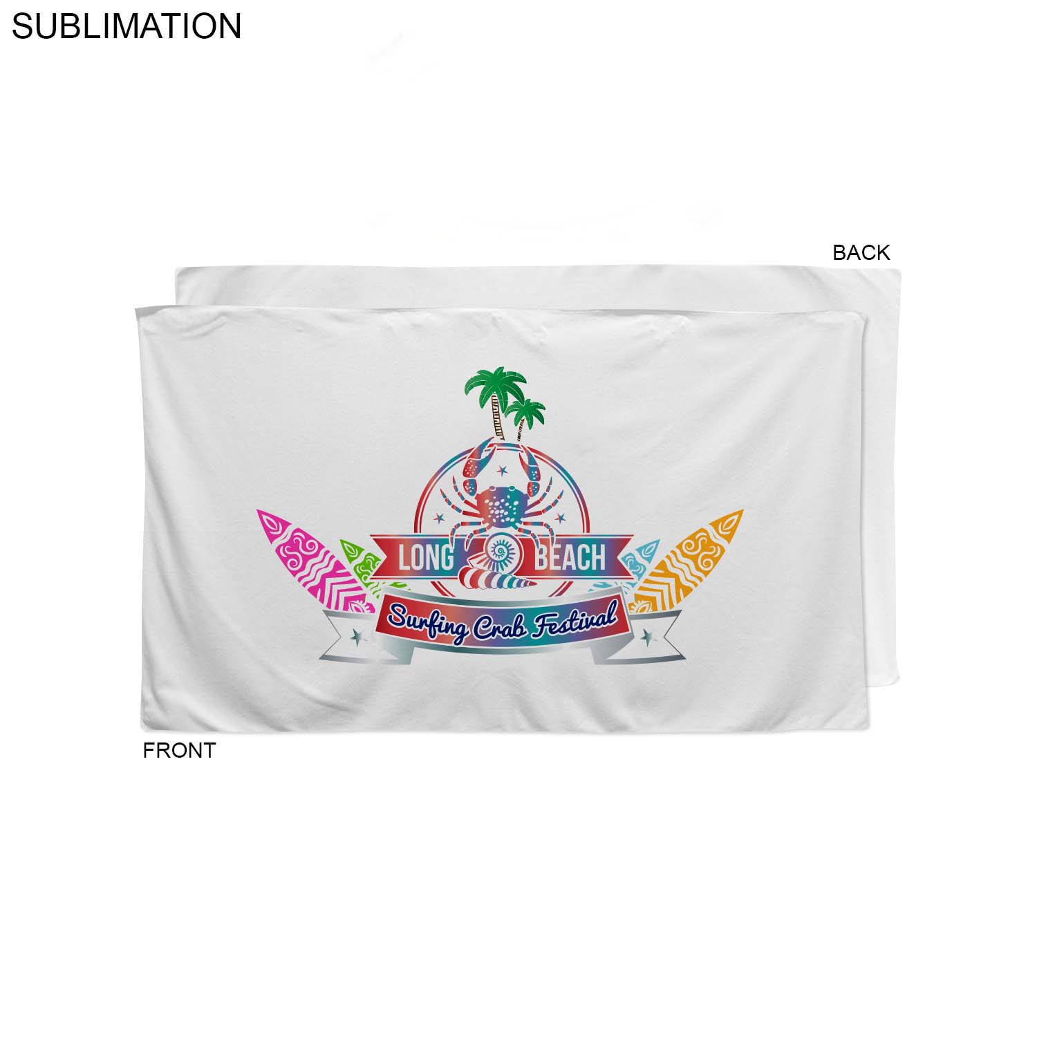 Plush and Soft Velour Terry Cotton Blend White Beach Towel, 35x60, Sublimated Full color Logos 3