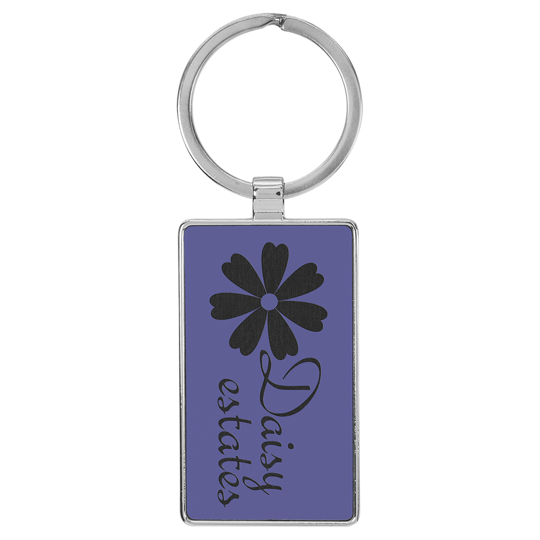 2 3/4" x 1 1/4" Leatherette/Metal Purple Rectangle Keychain 1