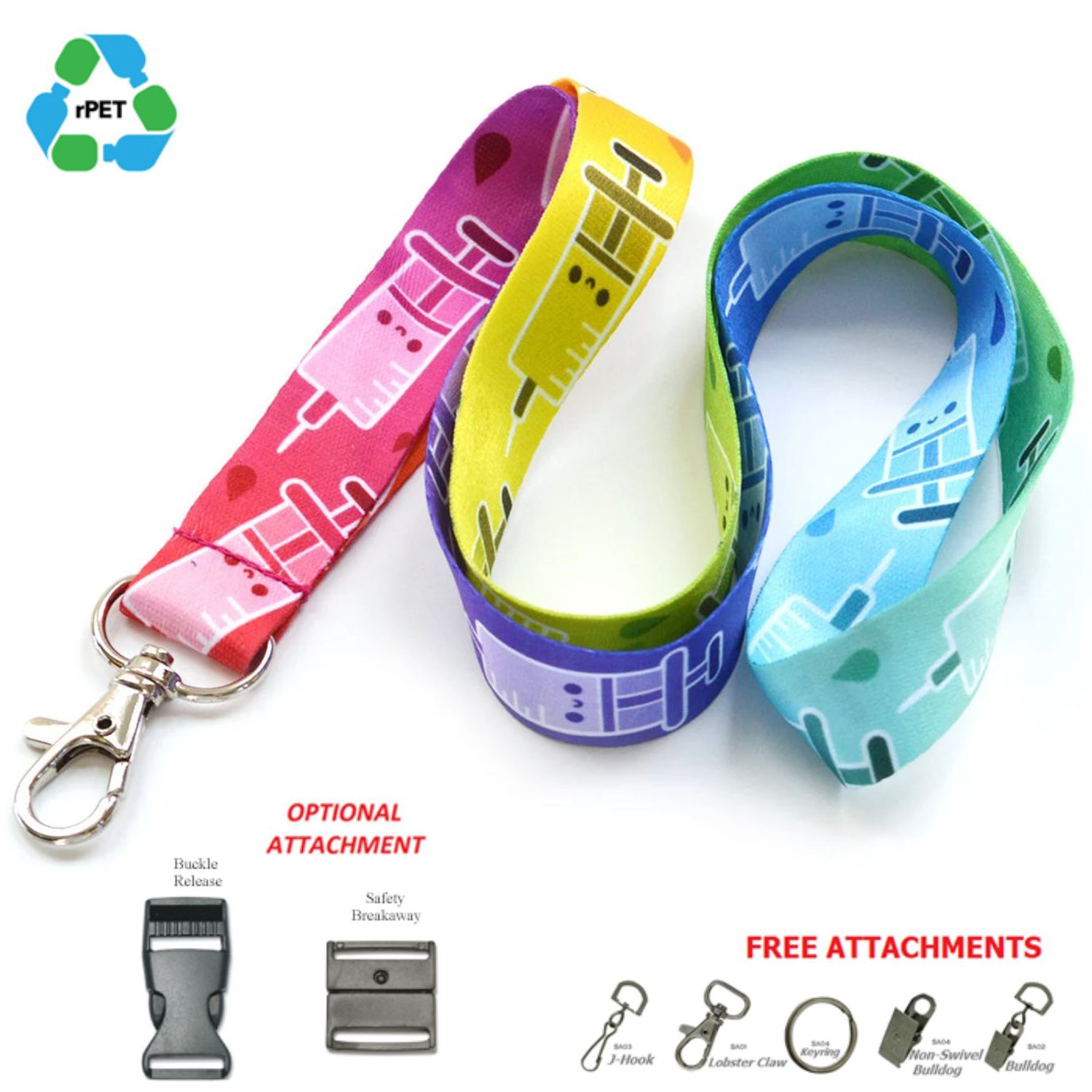 Recycled PET Full Color Sublimation Lanyard Custom Imprint ID Badge Holder 1