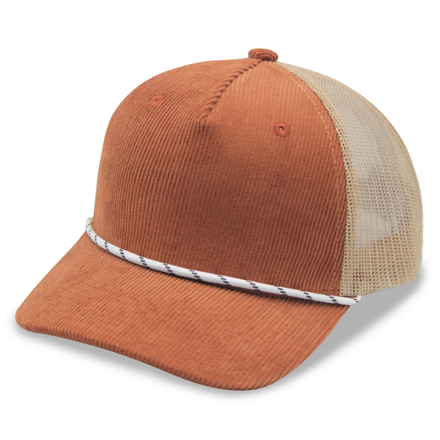 Corduroy 5 Panels Trucker Cap w/Rope