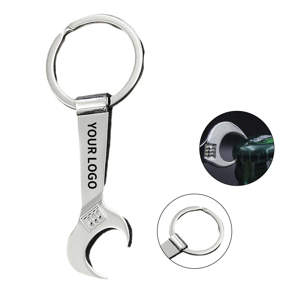 Compact Metal Wrench Bottle Opener Keychain Tool, custom keychain with logo imprint 3
