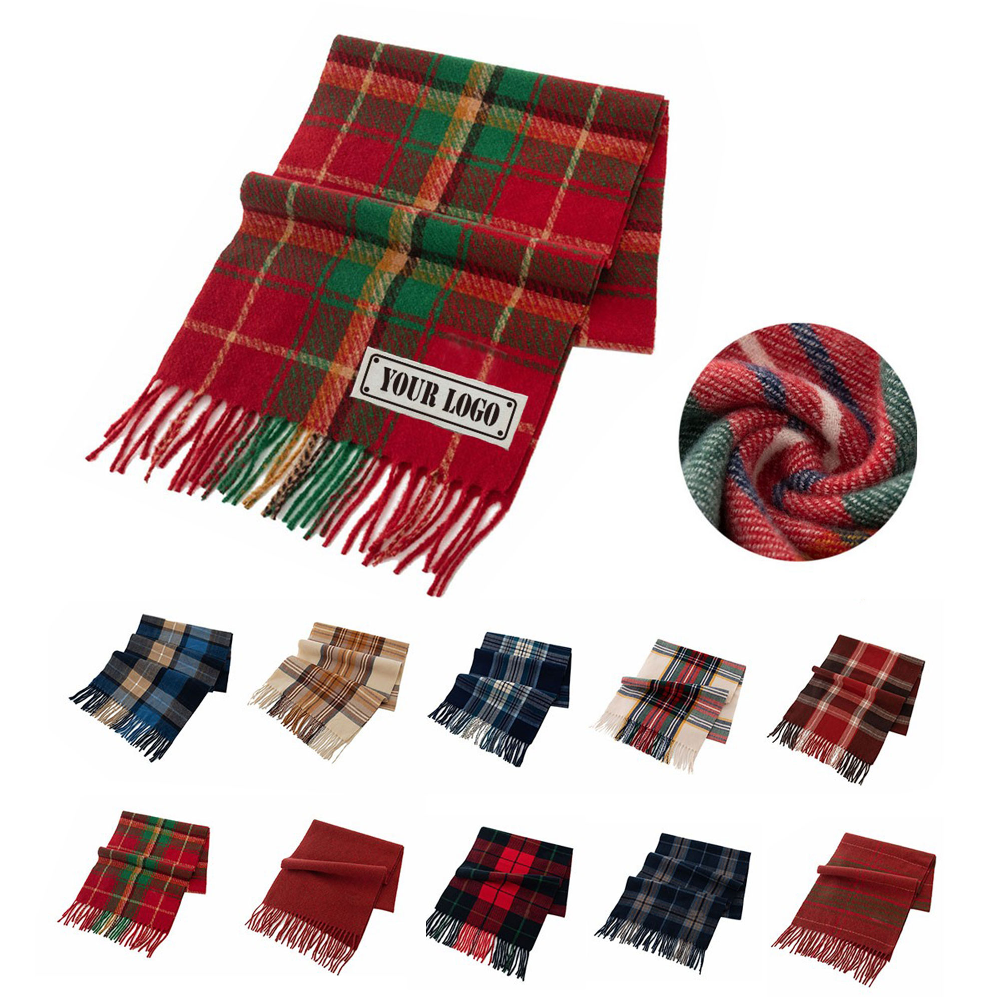 Plush Tassel Plaid Scarf Christmas Winter Warm 2