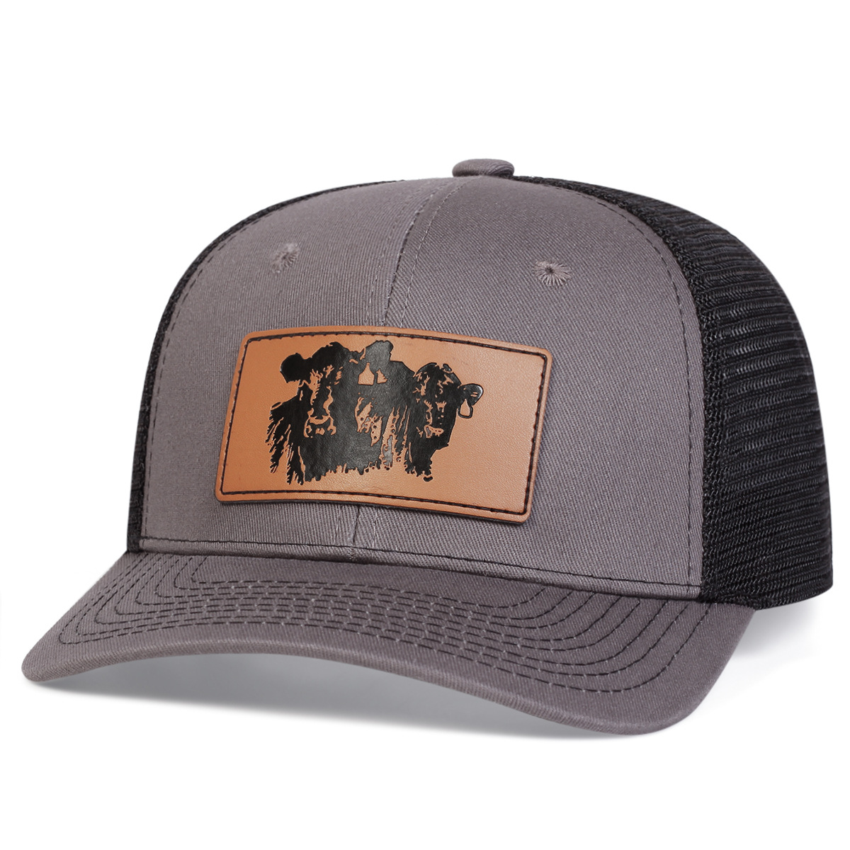 6-Panel Snapback Trucker Hat W/Leatherette Patches 5