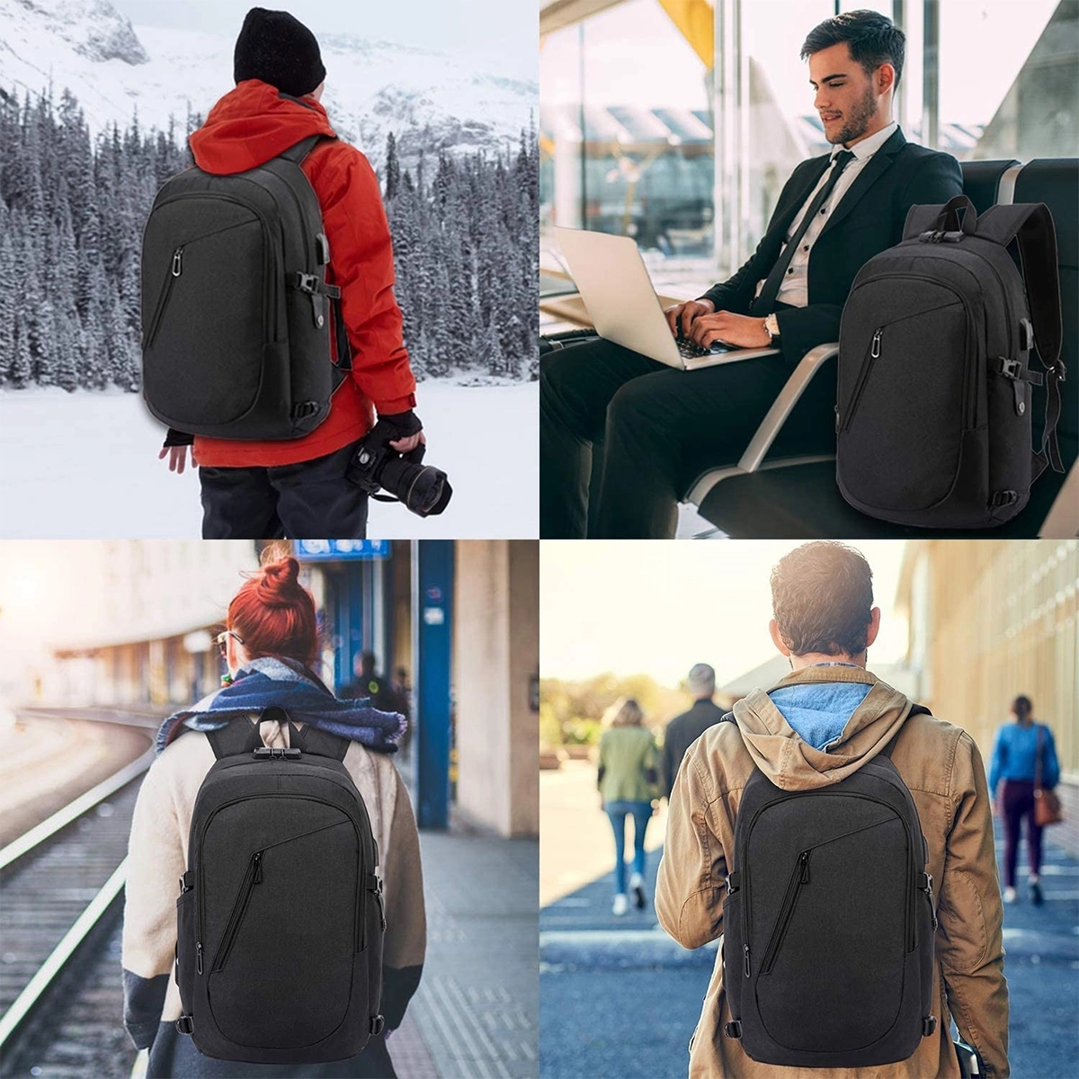 Travel Anti-Theft Laptop Backpack with USB Charging Port 3