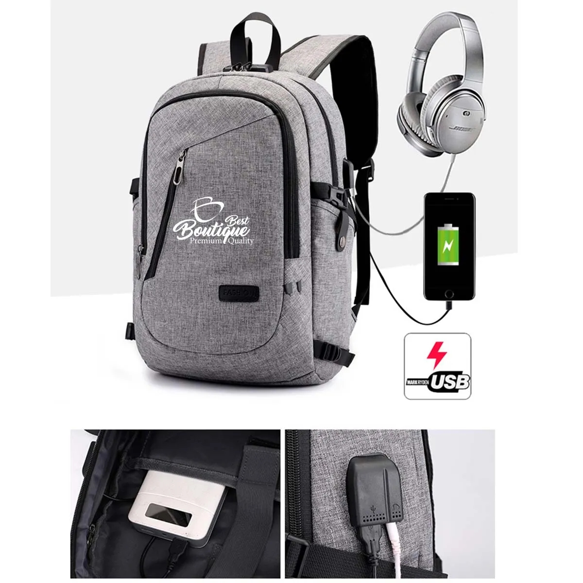 Multifunction Anti-Theft USB Charging Port Laptop Backpack 6