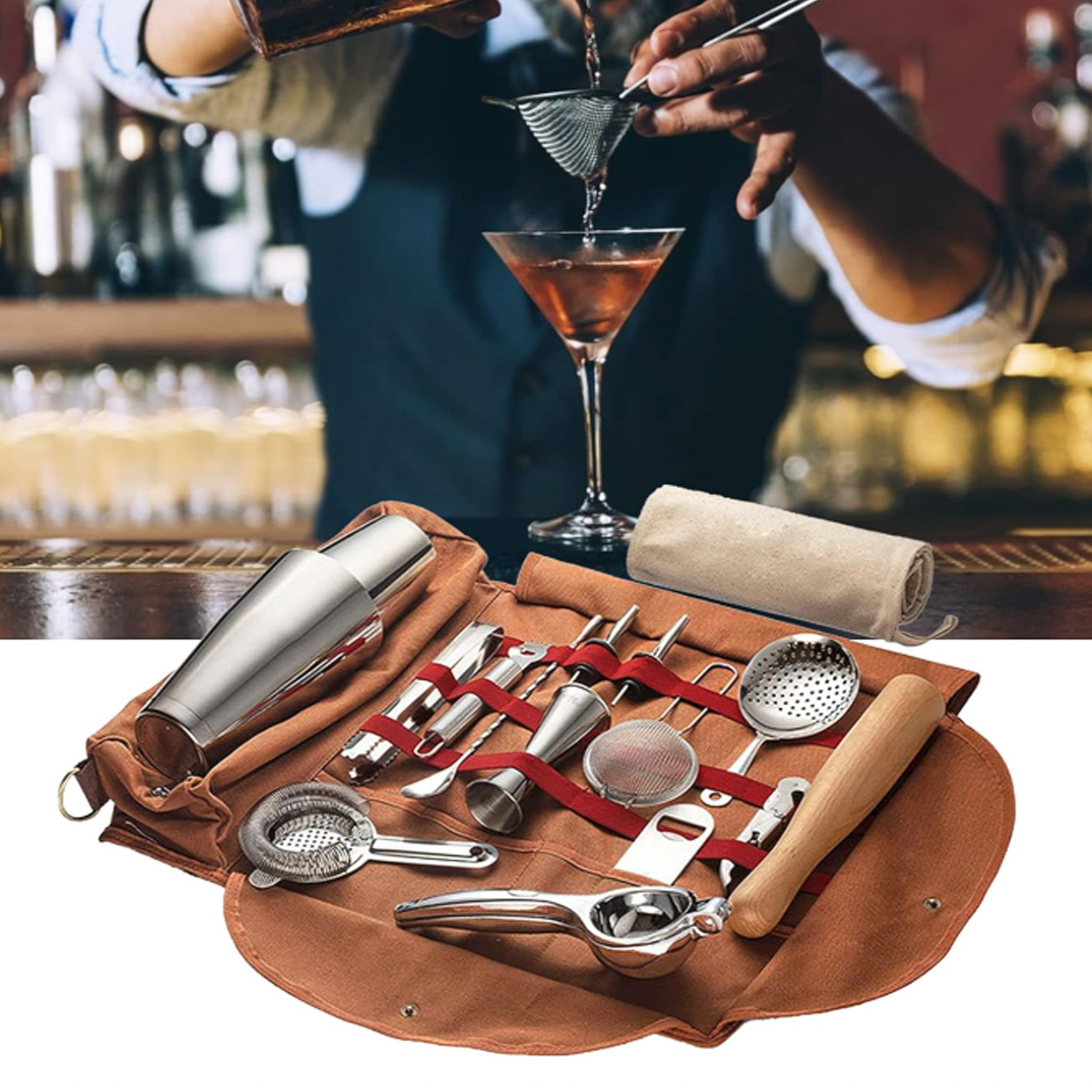 Canvas Bartender Tool Roll Bag Organizer 5