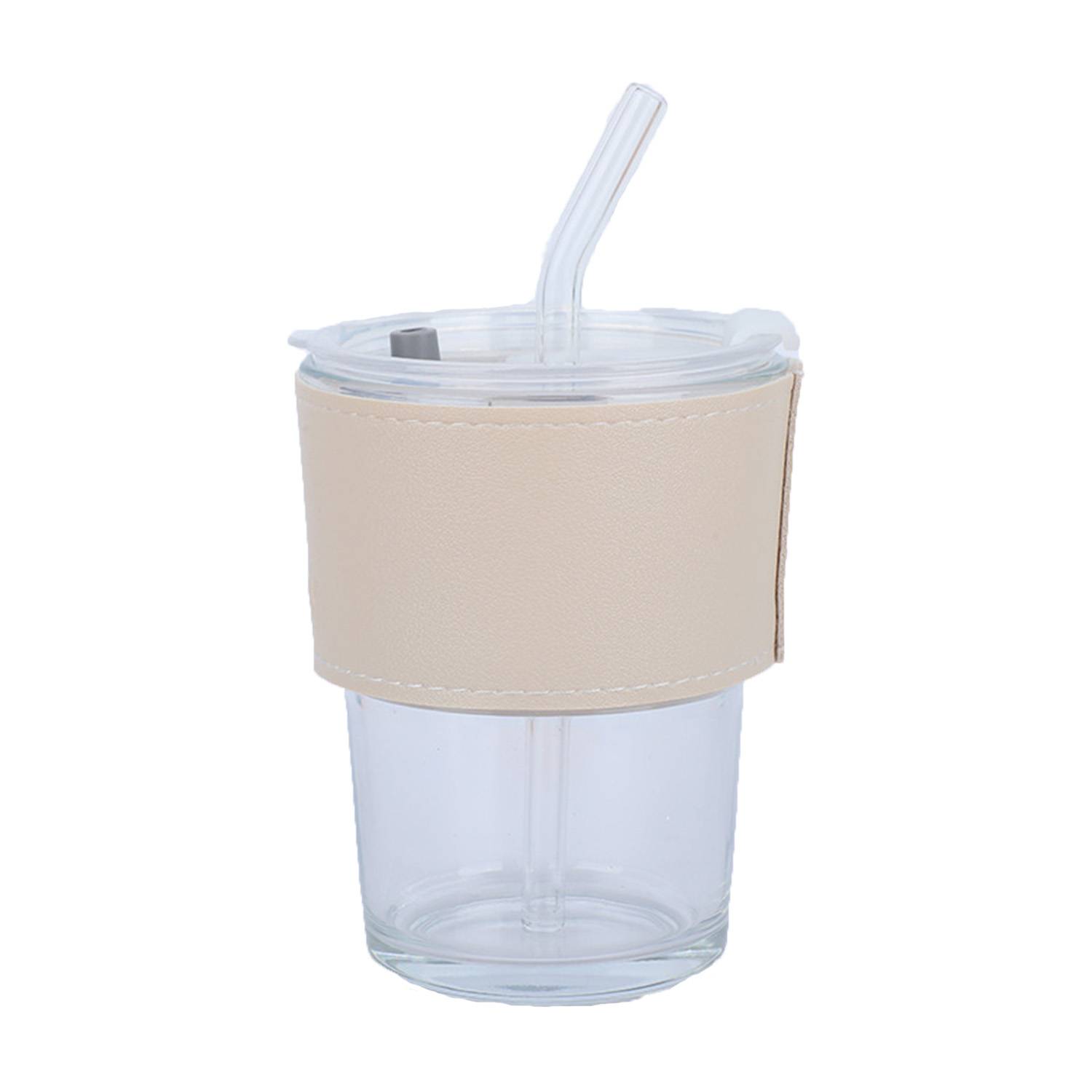 Straw Glass Cup With Leather Cover 4