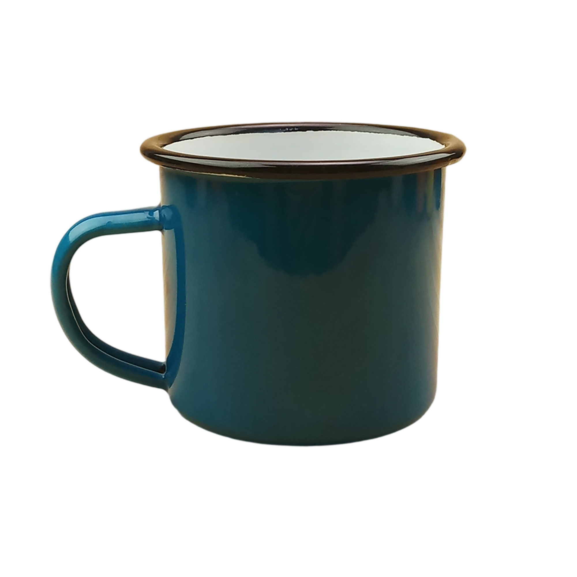 Enamel Metal Camper Mug 12oz Retro Style With Blue Rim 7