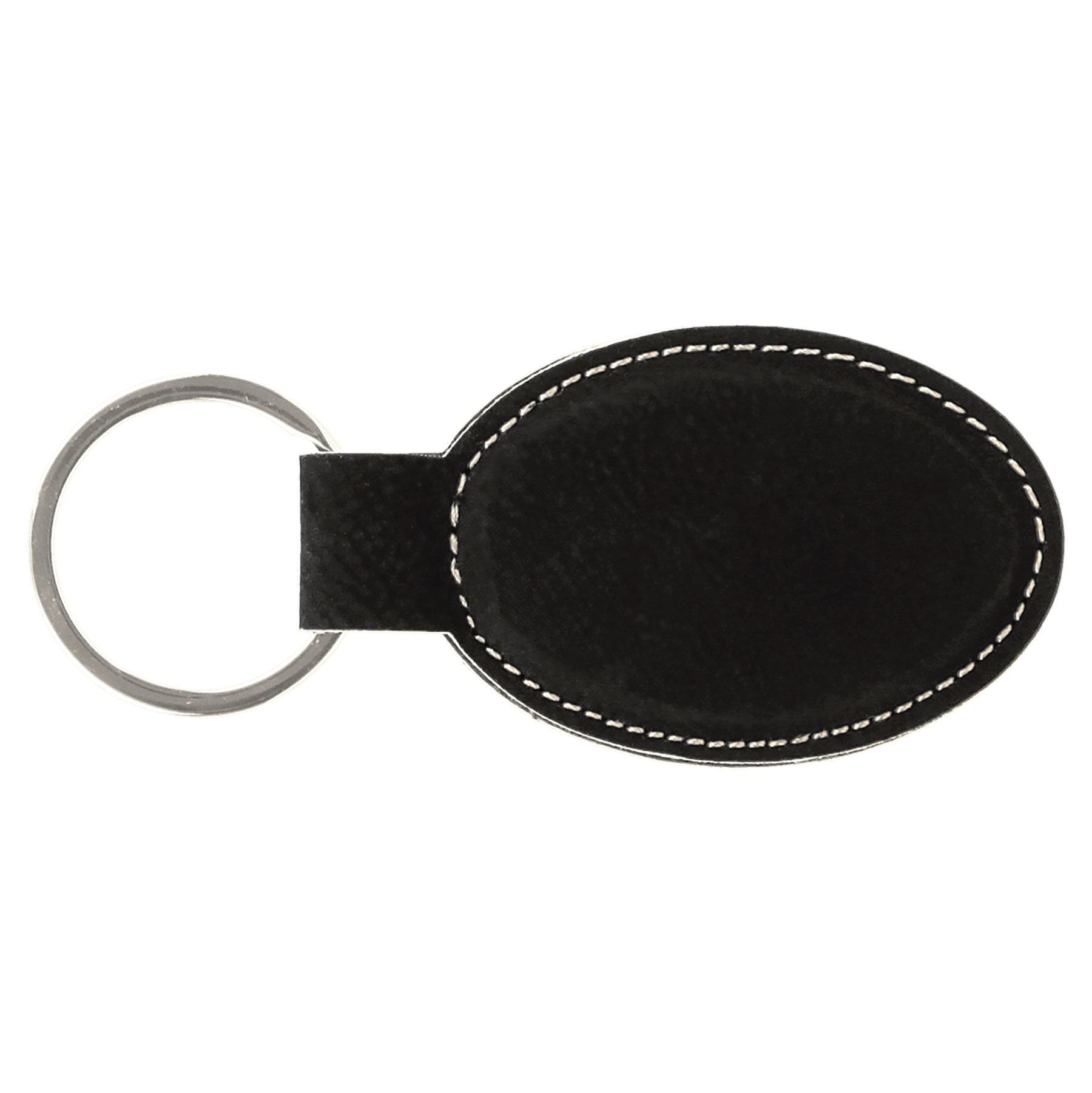 Black/Silver Leatherette Oval Keychain 4
