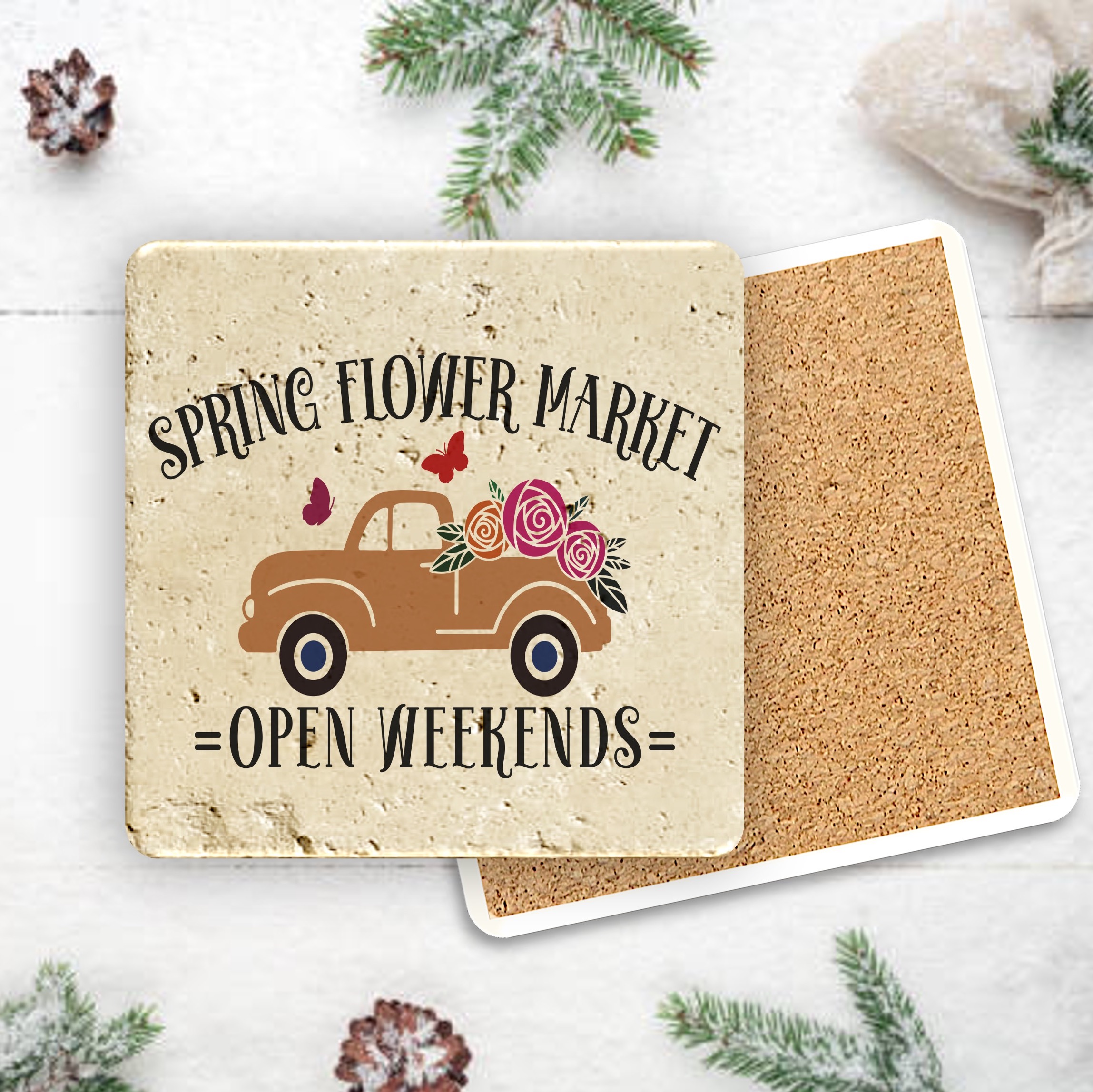 Faux Travertine Printed Square Coaster 6