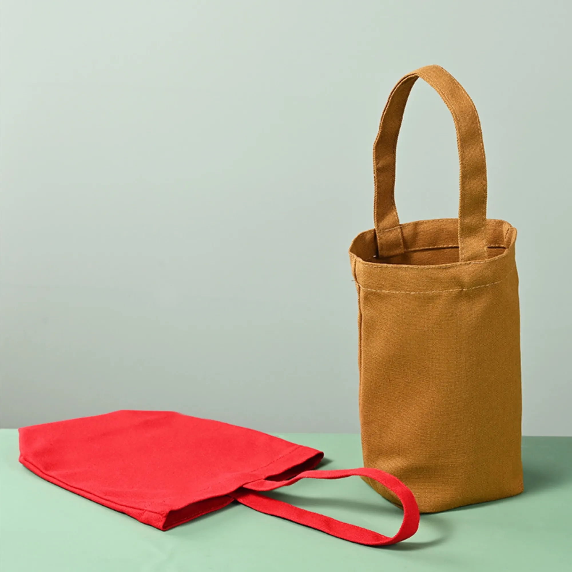 Canvas Bucket Handbag Mini Tote Water Bottle Carrier Bag, custom tote bag with logo imprint 4
