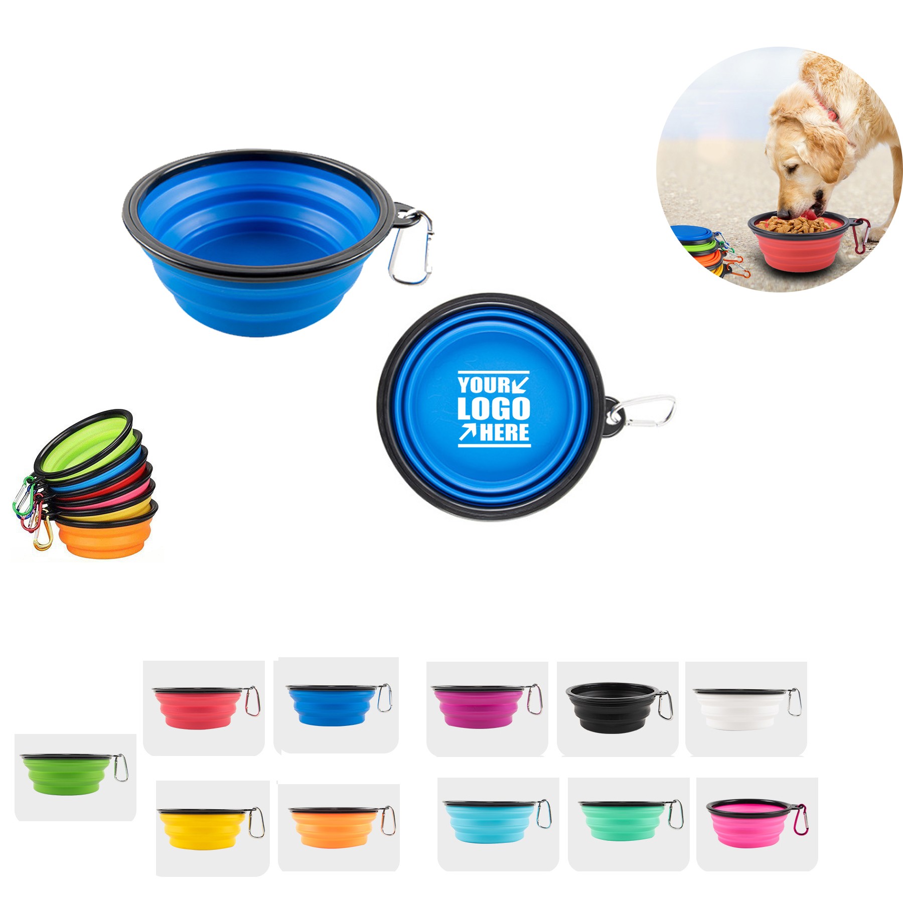 12 Oz. Collapsible Silicone Pet Bowl With Carabiners