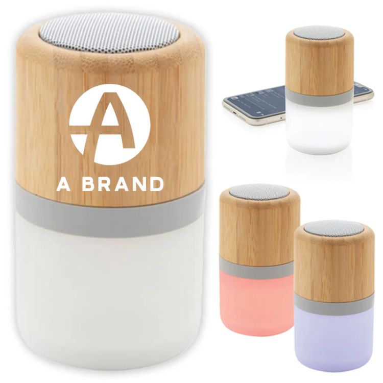 Round Bamboo Color Changing Mini Speaker 2