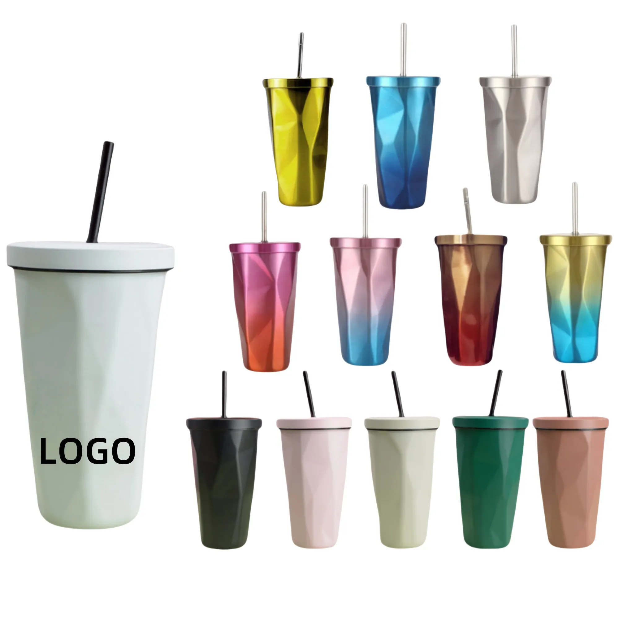 MOQ 16oz Irregular-Shaped Insulated Tumbler w/Lid & Straw 2