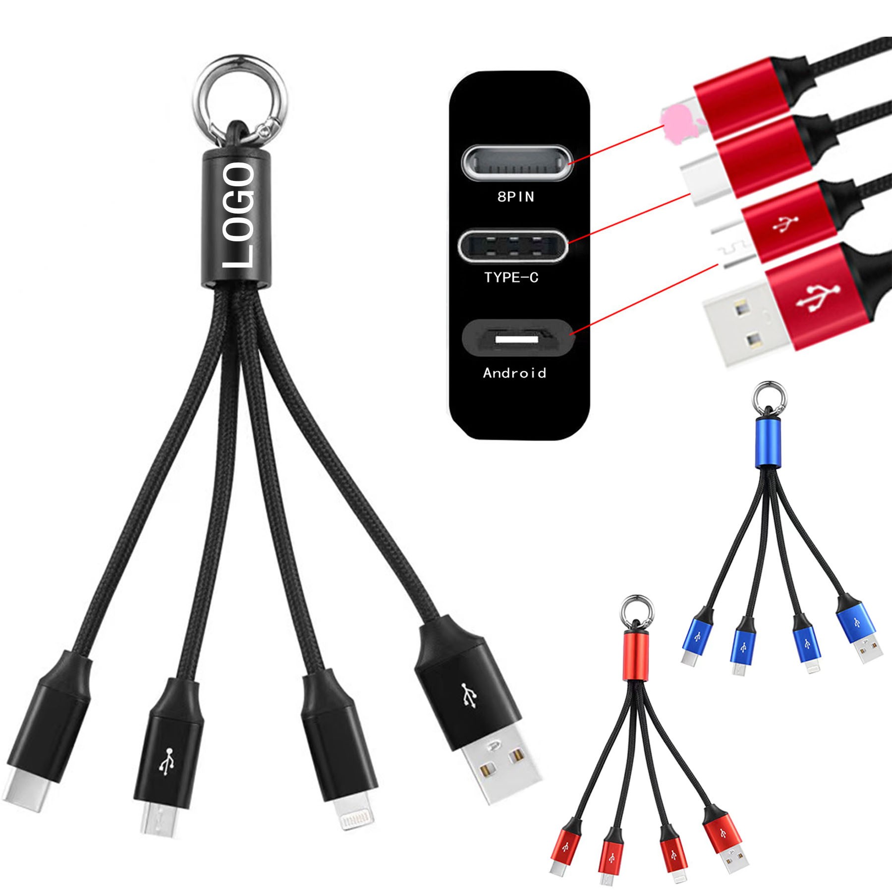 3 in 1 (2 - Pack) USB Cable with Keychain