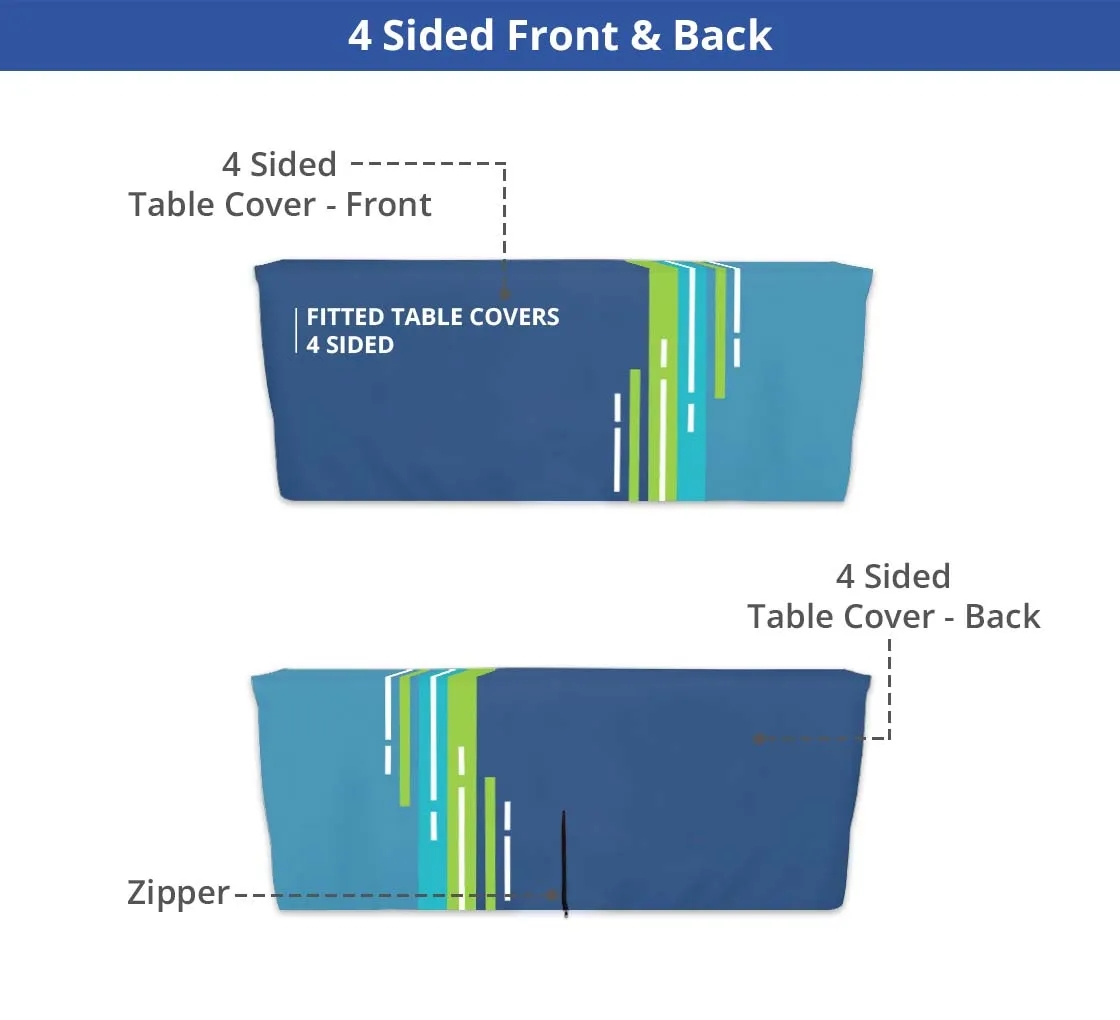 Fitted Table Covers, 4 sided - Zipper Back (8' x 2.5') 3