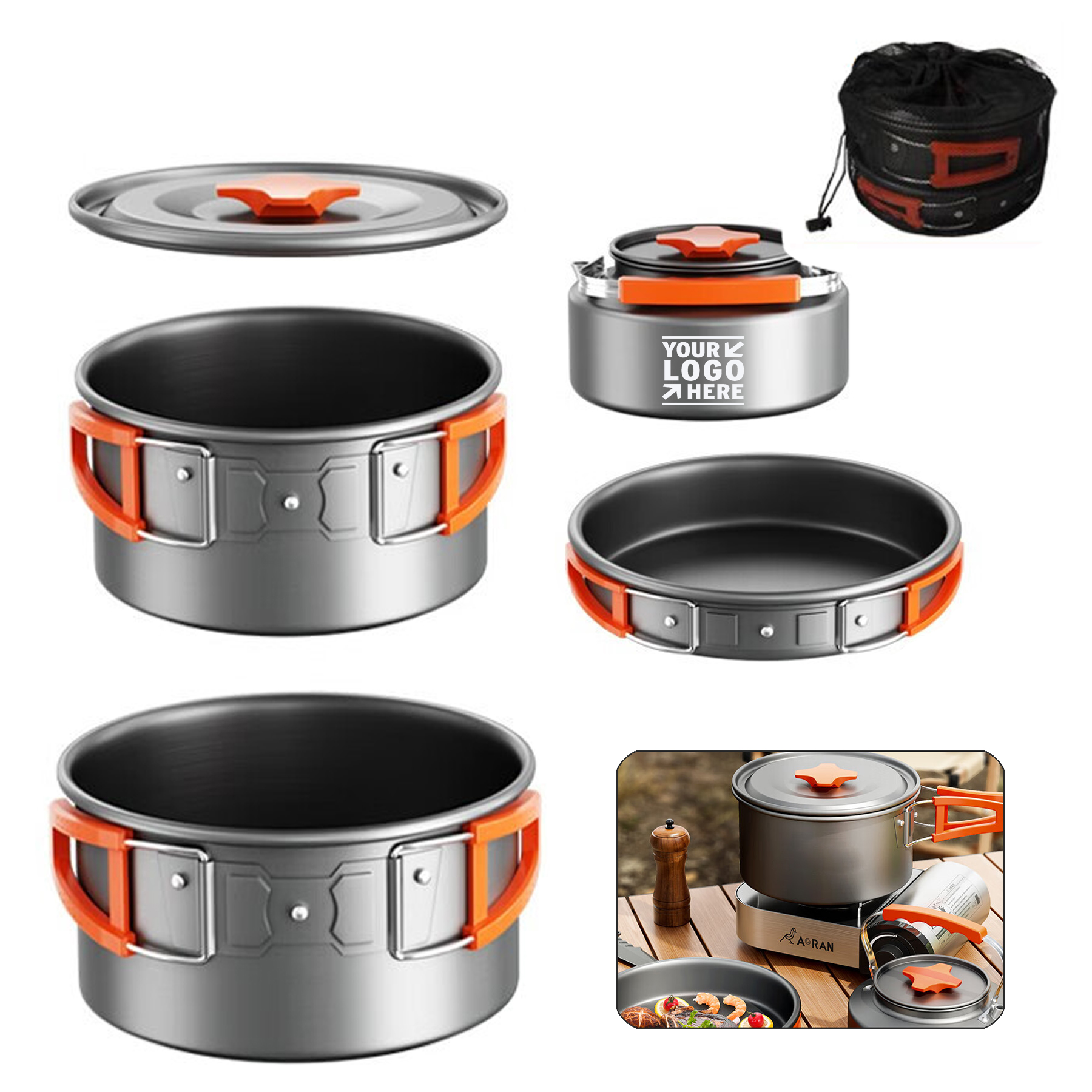 Compact Durable Camping Pots Cooking Cookware Pans Lightweight Pot Pan Kettle Set    
 2
